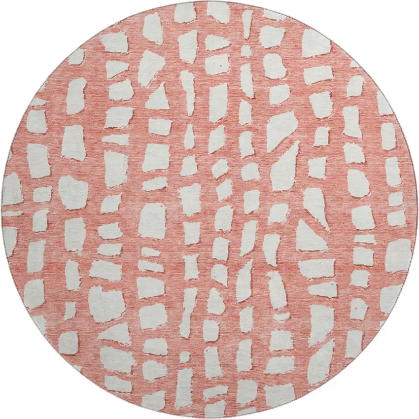 8' Salmon And Ivory Cobblestone Washable Round Rug With UV Protection Photo 1