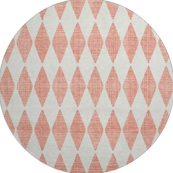 8' Salmon And Ivory Diamond Washable Round Rug With UV Protection Photo 4