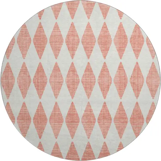 8' Salmon And Ivory Diamond Washable Round Rug With UV Protection Photo 1