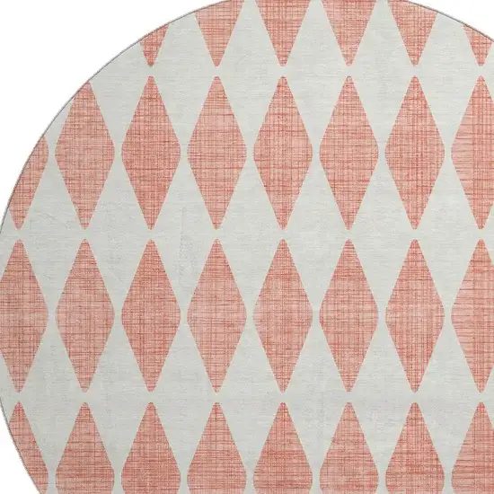 8' Salmon And Ivory Diamond Washable Round Rug With UV Protection Photo 3