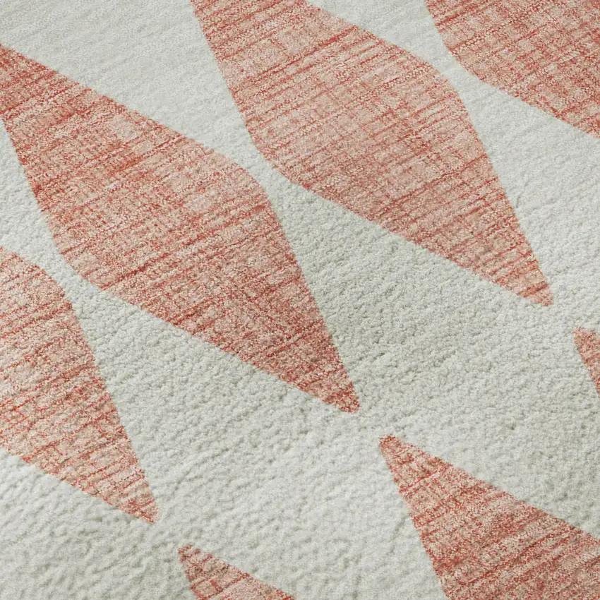 8' Salmon And Ivory Diamond Washable Round Rug With UV Protection Photo 9