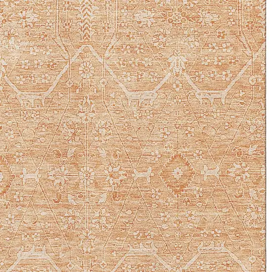 8' Salmon And Ivory Floral Washable Area Rug With UV Protection Photo 2