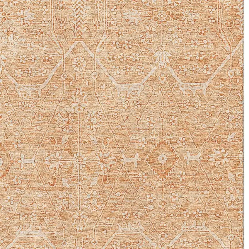 8' Salmon And Ivory Floral Washable Area Rug With UV Protection Photo 2