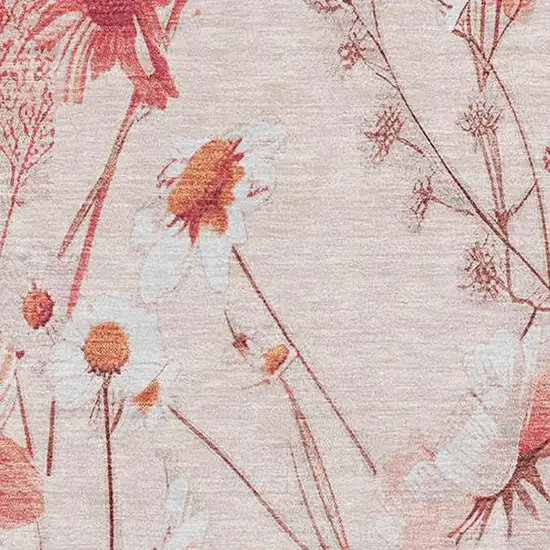 8' Salmon And Ivory Floral Washable Area Rug With UV Protection Photo 2