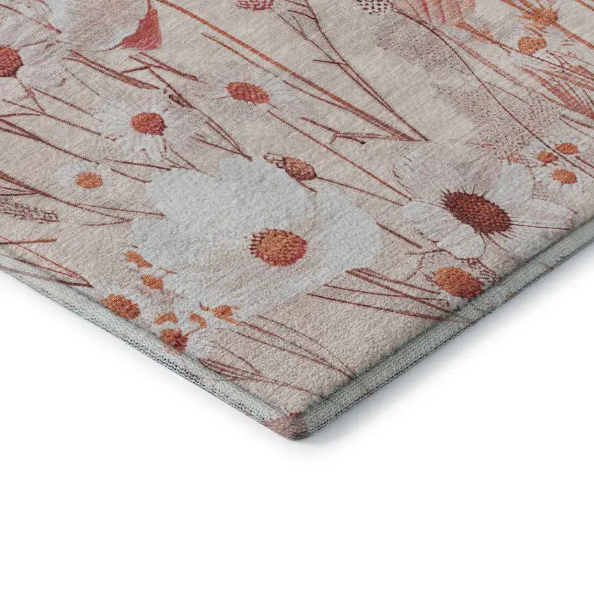 8' Salmon And Ivory Floral Washable Area Rug With UV Protection Photo 7