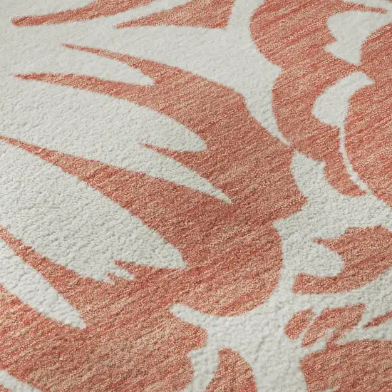 8' Salmon And Ivory Floral Washable Round Rug With UV Protection Photo 9