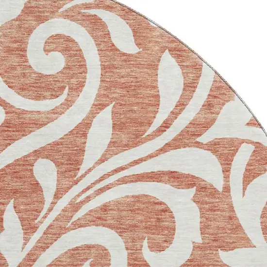 8' Salmon And Ivory Floral Washable Round Rug With UV Protection Photo 3