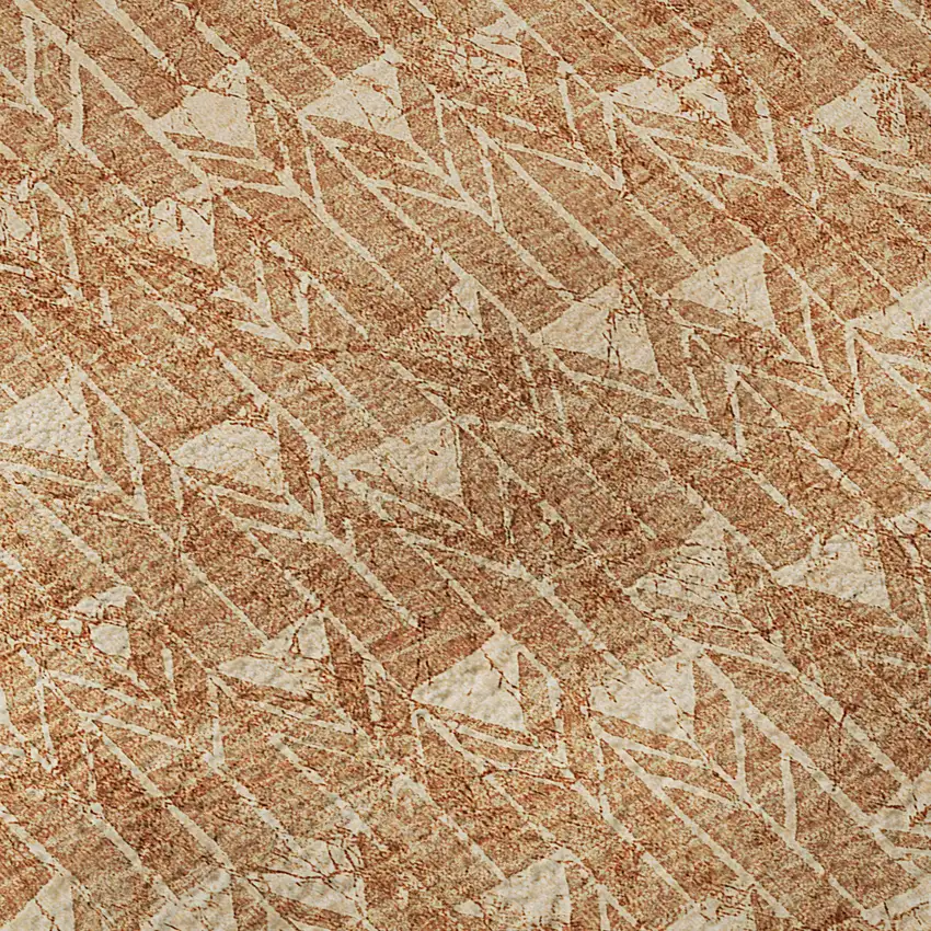 8' Salmon And Ivory Geometric Washable Round Rug With UV Protection Photo 9