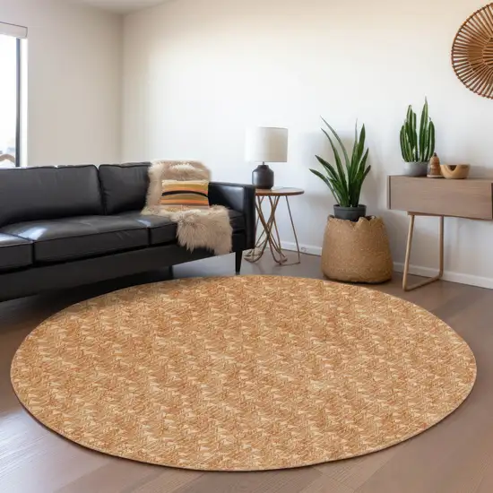8' Salmon And Ivory Geometric Washable Round Rug With UV Protection Photo 5