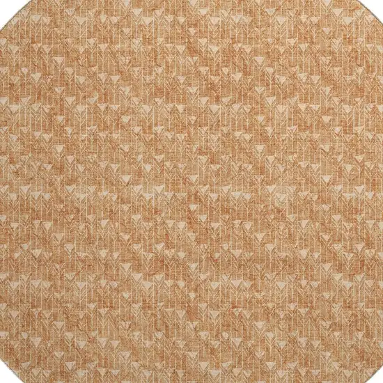 8' Salmon And Ivory Geometric Washable Round Rug With UV Protection Photo 3