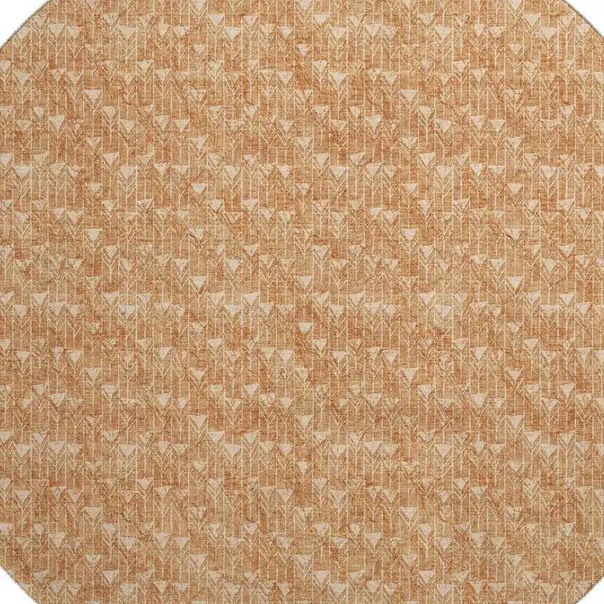8' Salmon And Ivory Geometric Washable Round Rug With UV Protection Photo 3