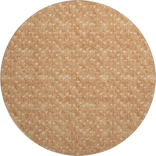 8' Salmon And Ivory Geometric Washable Round Rug With UV Protection Photo 1