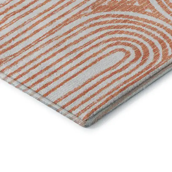 8' Salmon And Ivory Geometric Washable Round Rug With UV Protection Photo 7
