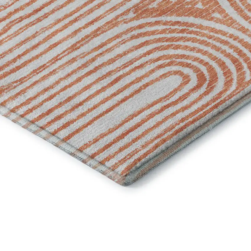 8' Salmon And Ivory Geometric Washable Round Rug With UV Protection Photo 7