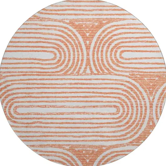 8' Salmon And Ivory Geometric Washable Round Rug With UV Protection Photo 4