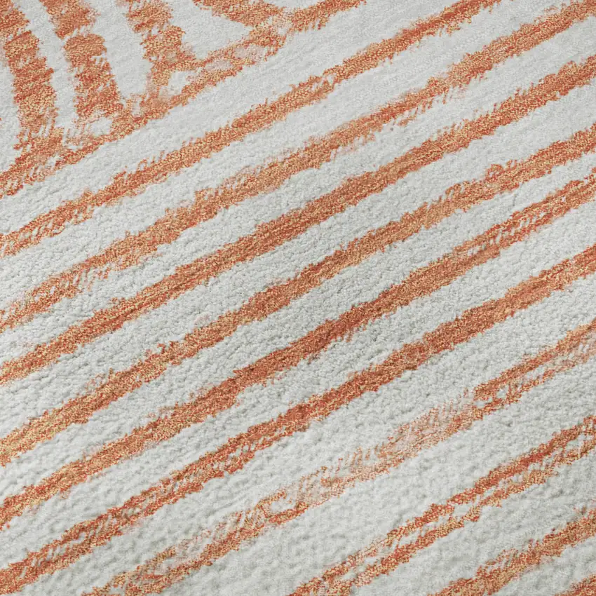 8' Salmon And Ivory Geometric Washable Round Rug With UV Protection Photo 9