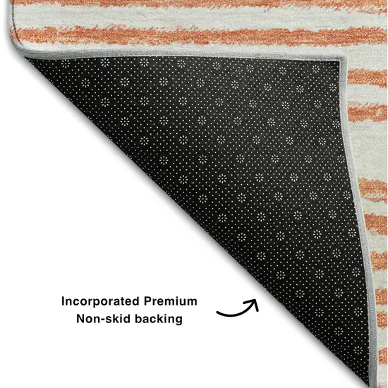 8' Salmon And Ivory Geometric Washable Round Rug With UV Protection Photo 6