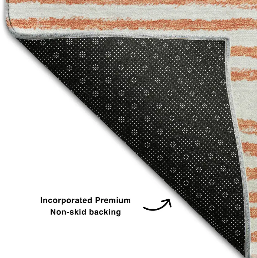 8' Salmon And Ivory Geometric Washable Round Rug With UV Protection Photo 6