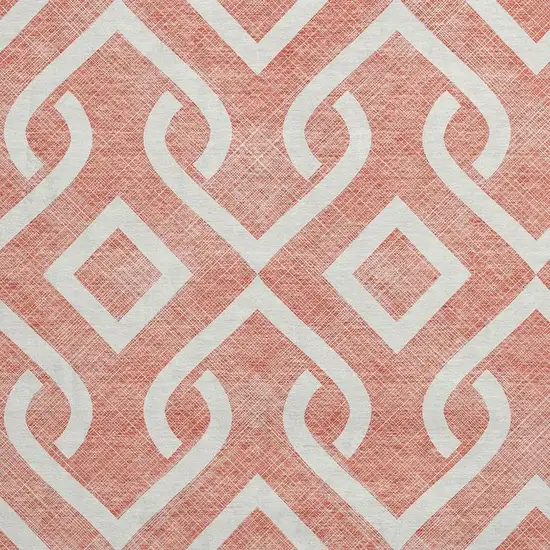 8' Salmon And Ivory Geometric Washable Round Rug With UV Protection Photo 4
