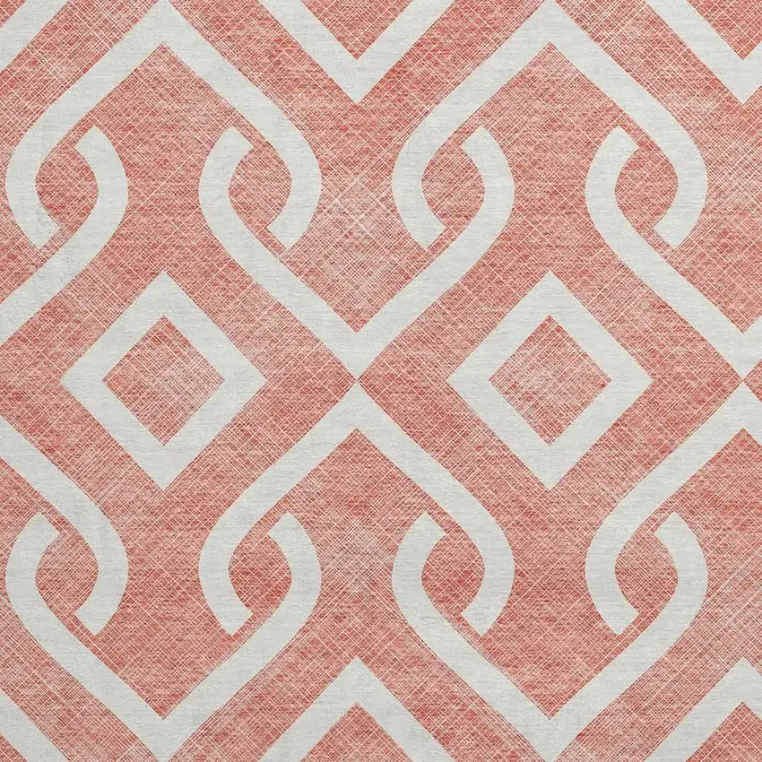 8' Salmon And Ivory Geometric Washable Round Rug With UV Protection Photo 4