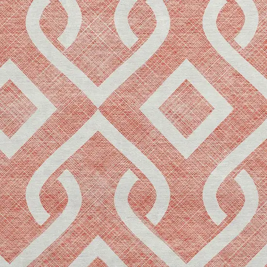 8' Salmon And Ivory Geometric Washable Round Rug With UV Protection Photo 3