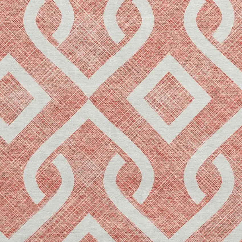 8' Salmon And Ivory Geometric Washable Round Rug With UV Protection Photo 3