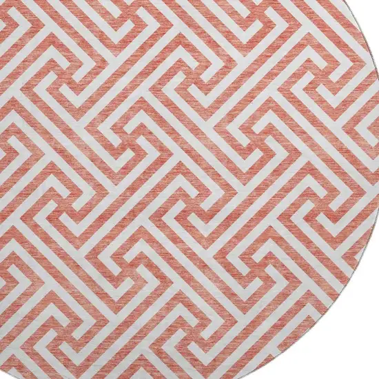 8' Salmon And Ivory Geometric Washable Round Rug With UV Protection Photo 3