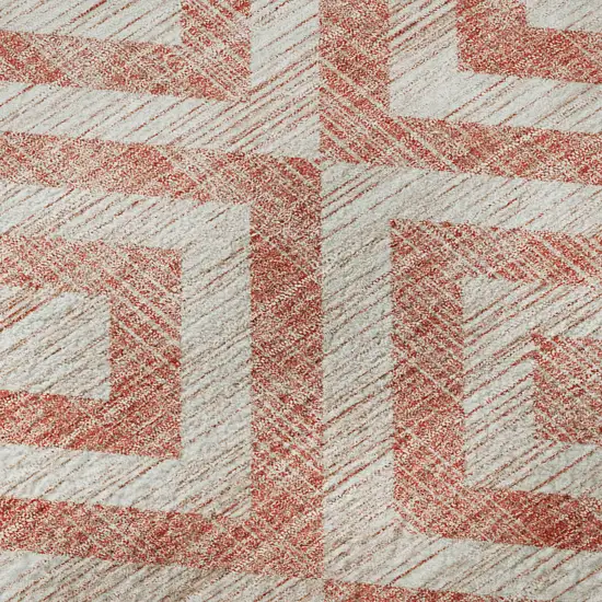 8' Salmon And Ivory Geometric Washable Round Rug With UV Protection Photo 9