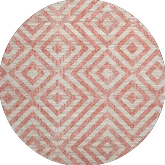 8' Salmon And Ivory Geometric Washable Round Rug With UV Protection Photo 4
