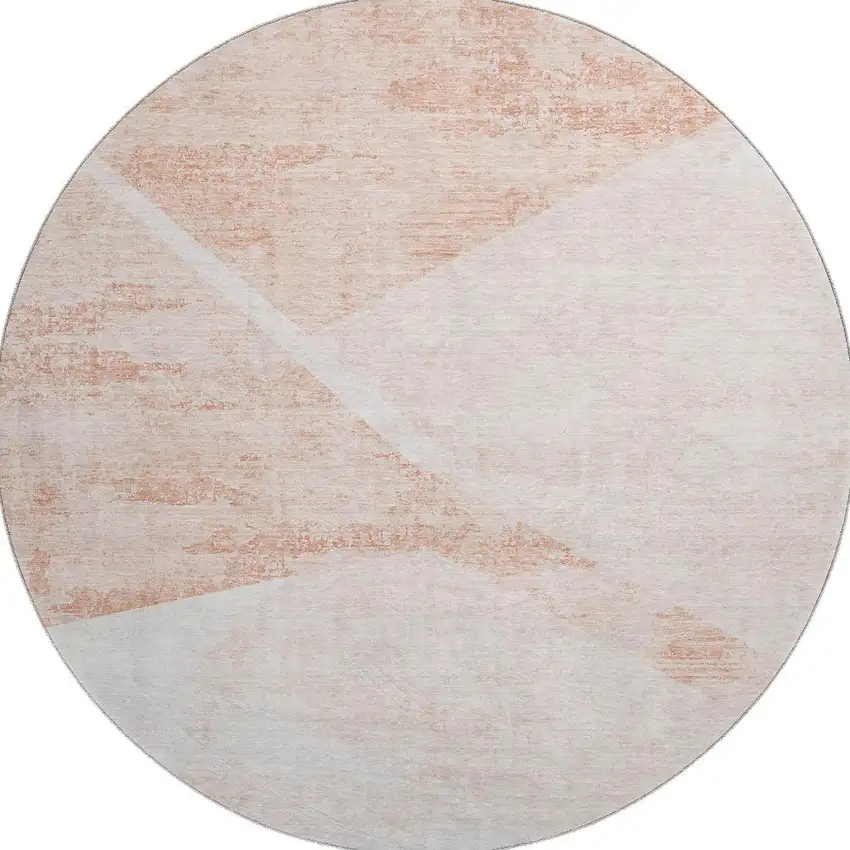 8' Salmon And Ivory Geometric Washable Round Rug With UV Protection Photo 4