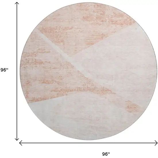 8' Salmon And Ivory Geometric Washable Round Rug With UV Protection Photo 3