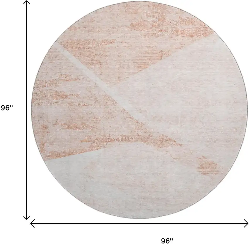 8' Salmon And Ivory Geometric Washable Round Rug With UV Protection Photo 3