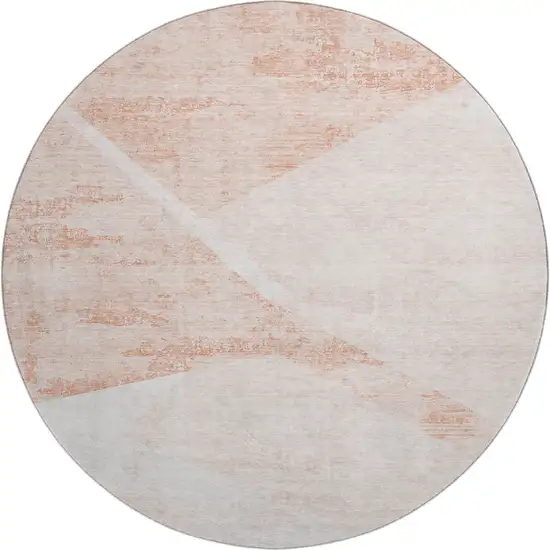 8' Salmon And Ivory Geometric Washable Round Rug With UV Protection Photo 1