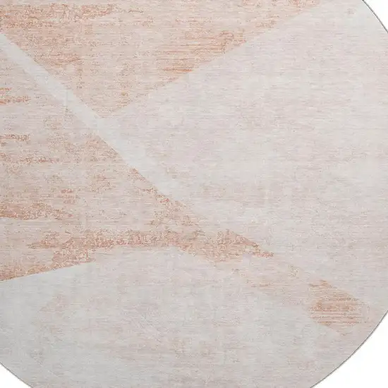 8' Salmon And Ivory Geometric Washable Round Rug With UV Protection Photo 3