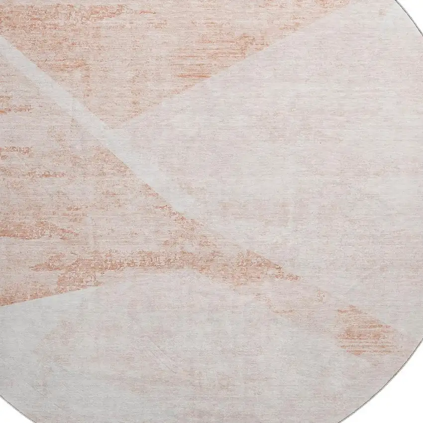 8' Salmon And Ivory Geometric Washable Round Rug With UV Protection Photo 3