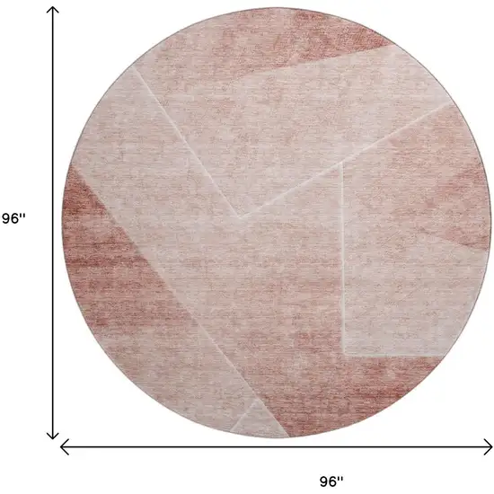 8' Salmon And Ivory Geometric Washable Round Rug With UV Protection Photo 9