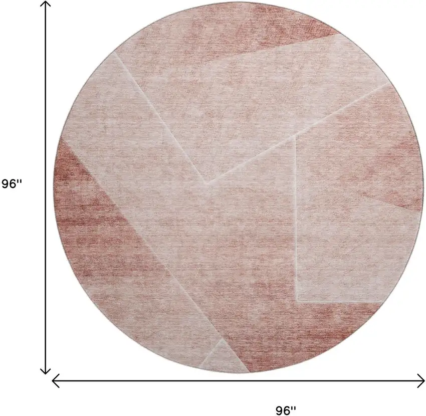 8' Salmon And Ivory Geometric Washable Round Rug With UV Protection Photo 9