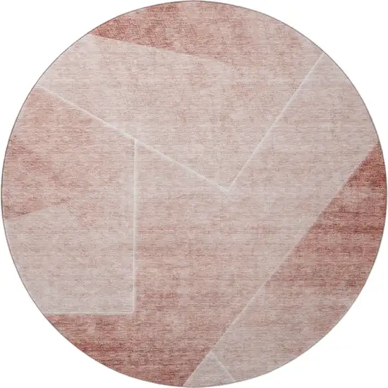8' Salmon And Ivory Geometric Washable Round Rug With UV Protection Photo 3