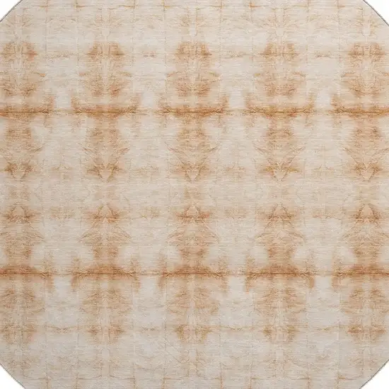 8' Salmon And Ivory Geometric Washable Round Rug With UV Protection Photo 3