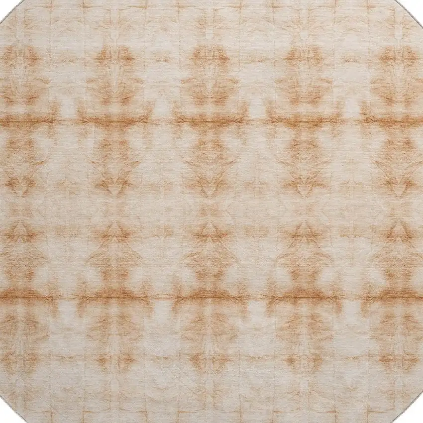 8' Salmon And Ivory Geometric Washable Round Rug With UV Protection Photo 3