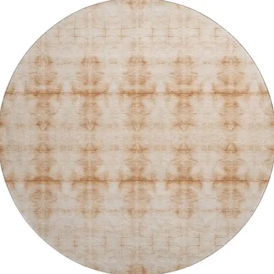 8' Salmon And Ivory Geometric Washable Round Rug With UV Protection Photo 4