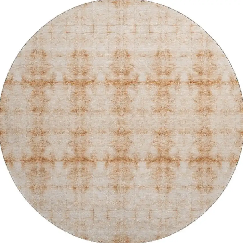 8' Salmon And Ivory Geometric Washable Round Rug With UV Protection Photo 4