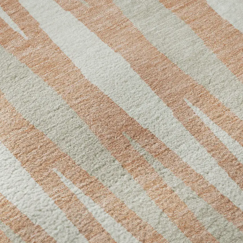 8' Salmon And Ivory Geometric Washable Round Rug With UV Protection Photo 9