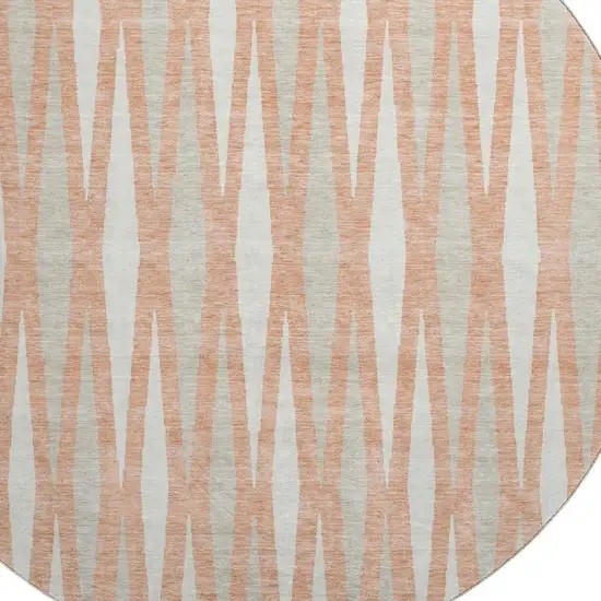 8' Salmon And Ivory Geometric Washable Round Rug With UV Protection Photo 3