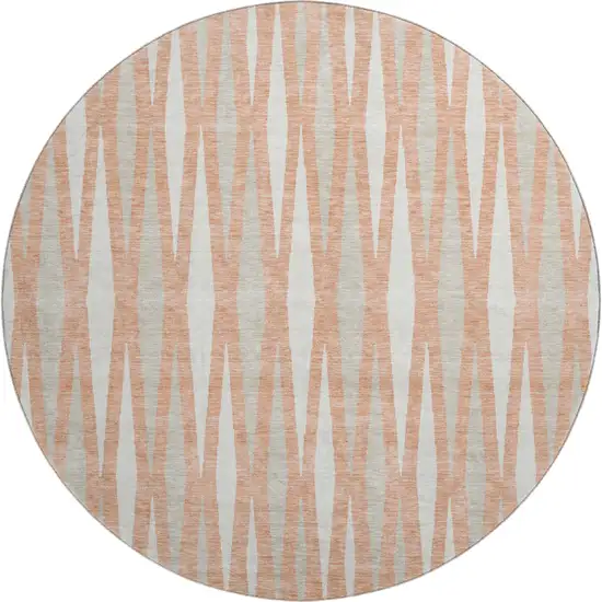 8' Salmon And Ivory Geometric Washable Round Rug With UV Protection Photo 1