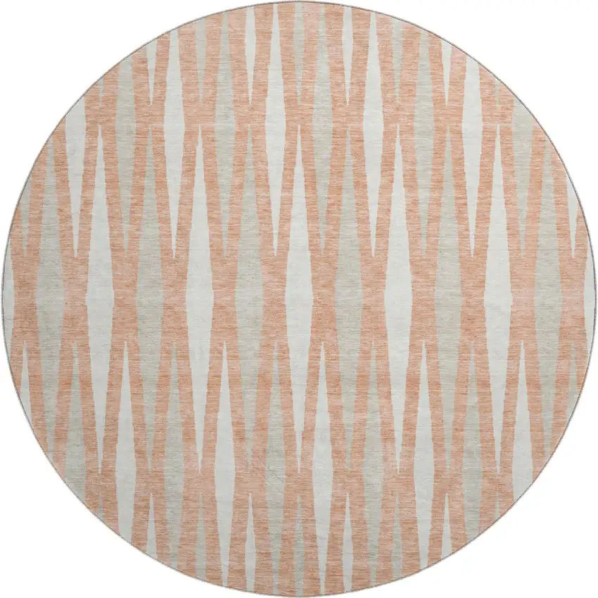 8' Salmon And Ivory Geometric Washable Round Rug With UV Protection Photo 1