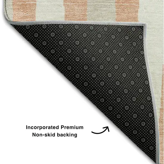 8' Salmon And Ivory Geometric Washable Round Rug With UV Protection Photo 6