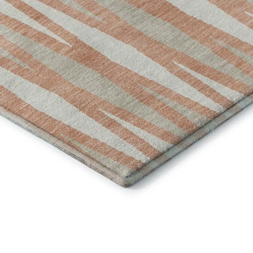 8' Salmon And Ivory Geometric Washable Round Rug With UV Protection Photo 7