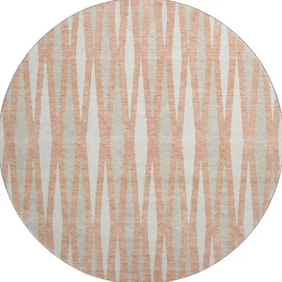 8' Salmon And Ivory Geometric Washable Round Rug With UV Protection Photo 4