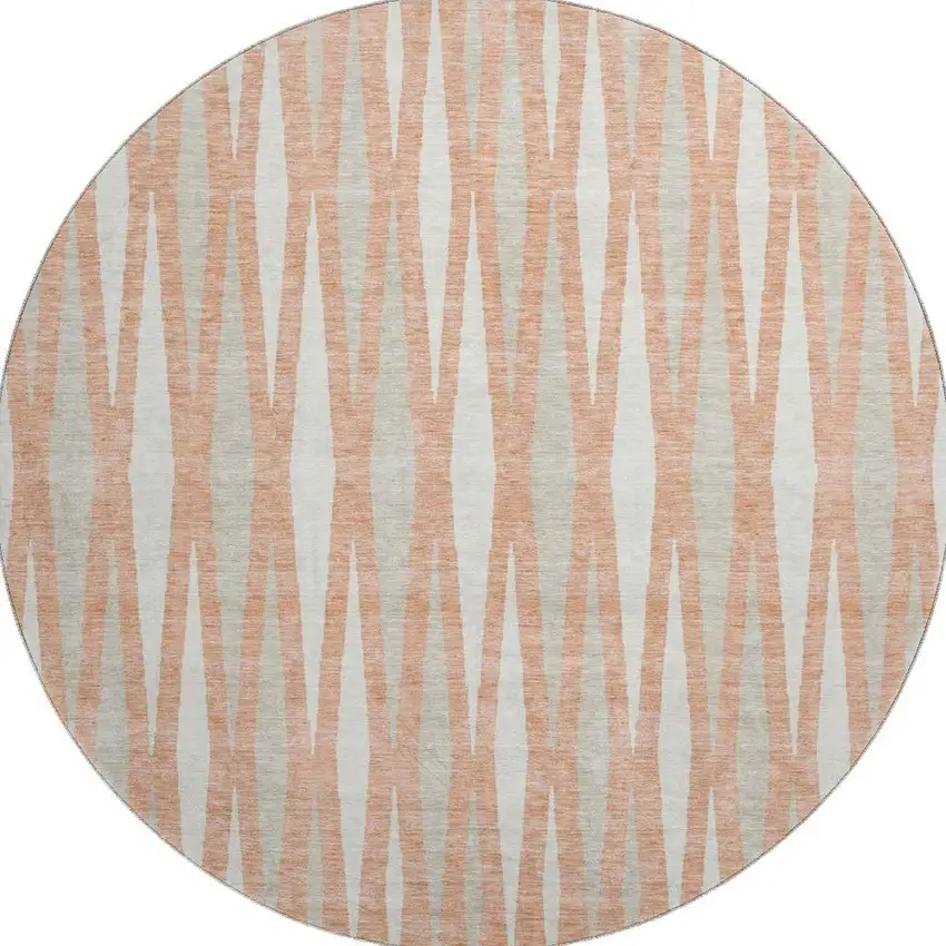 8' Salmon And Ivory Geometric Washable Round Rug With UV Protection Photo 4